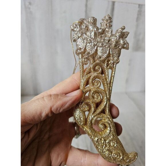 Gold stocking Love joy Xmas decor glitter unique set - Picture 3 of 9